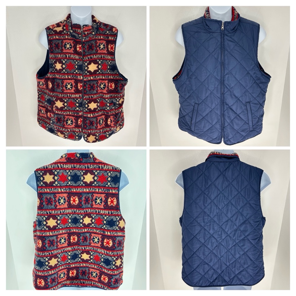44 Degrees North Reversible Fleece Vest Size 1X‎ Blue Quilted Americana Gorpcore